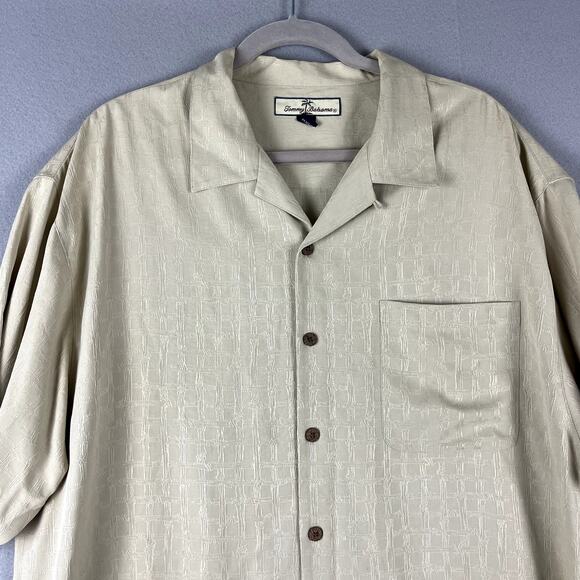 Tommy Bahama Silk Camp Shirt Mens XL Beige Short Sleeve Textured Hawaiian Relax - Picture 2 of 15